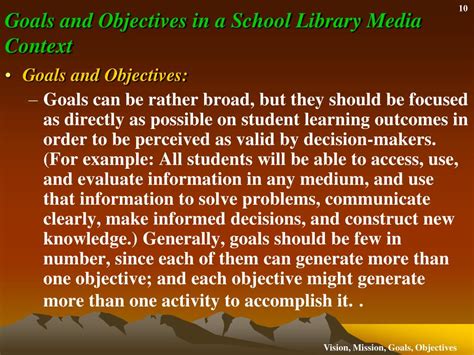 Ppt Vision Mission Goals And Objectives For The School Library