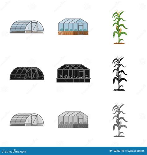 Vector Illustration Of Greenhouse And Plant Sign Collection Of