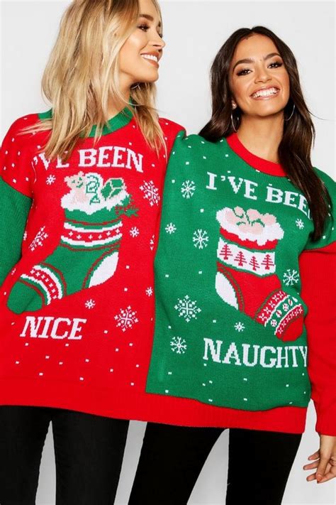 Naughty And Nice Twin Christmas Jumper Boohoo