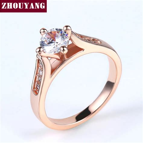 ZHOUYANG Engagement Wedding Ring For Women Classic Prong Setting CZ