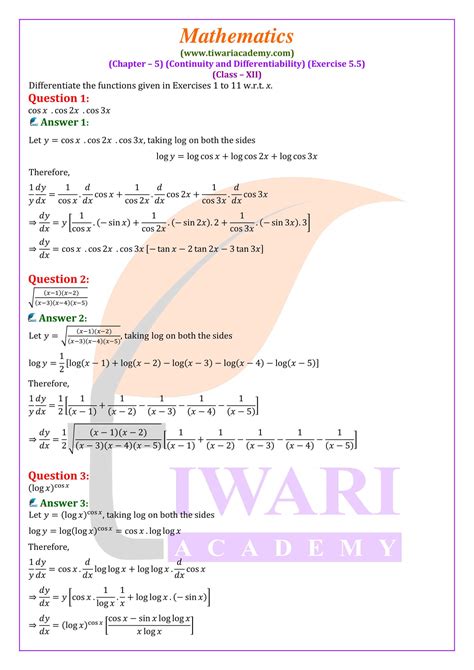 NCERT Solutions For Class 12 Maths Chapter 5 Exercise 5 5