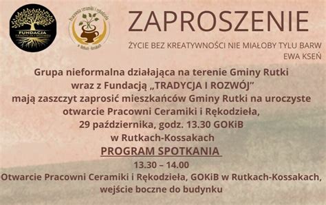 Zaproszenie na uroczyste otwarcie Pracowni Ceramiki i Rękodzieła