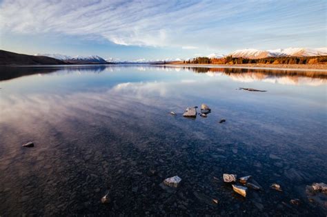 Atardecer En El Lago Tekapo En Nueva Zelanda Foto Premium