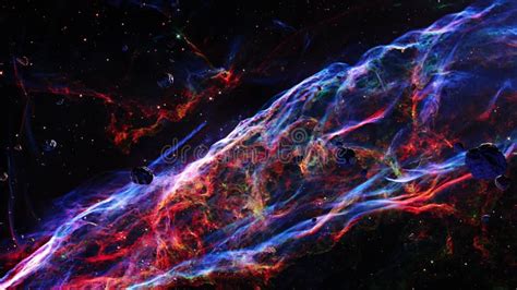 Galaxy Exploration Space Rocks Scene At Veil Nebula Stock Footage