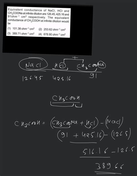 Equivalent Conductance Of Nacl Hcl And C H Coona At Infinite Dilution A