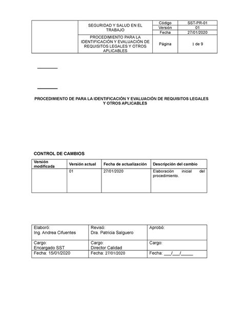 Sst Pr Procedimiento De Identificaci N Y Evaluacion De Requisitos