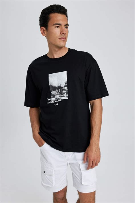 Black Man Oversize Fit Crew Neck Printed T Shirt Defacto