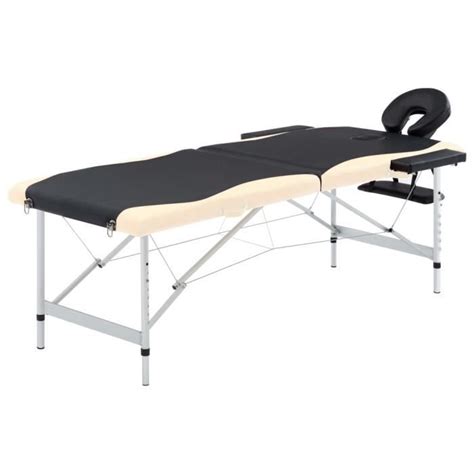 Table De Massage Pliable 2 Zones Aluminium Noir Et Beige