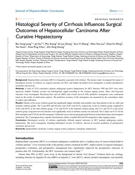 PDF Histological Severity Of Cirrhosis Influences Surgical Outcomes