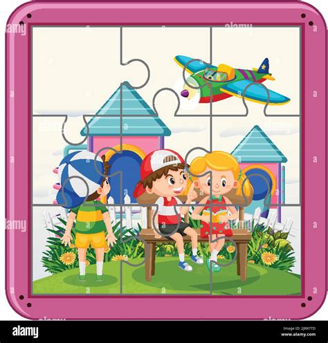 Kids photo jigsaw puzzle game template illustration Stock Vector Image ...