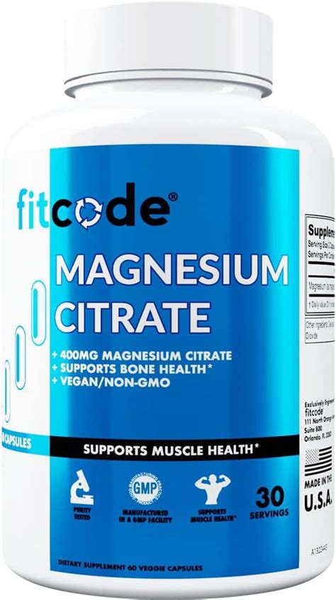 Amazon Fitcode Cápsulas de citrato de magnesio 400 mg Suplemento