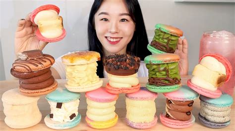 Asmr Macaron Mukbang 마카롱 먹방 🍬 스쿱당 마카롱보다 큰 뚱카롱 맛집 도토리앤다람쥐 디저트 초콜릿 Dessert Cream Bread Krim Roti