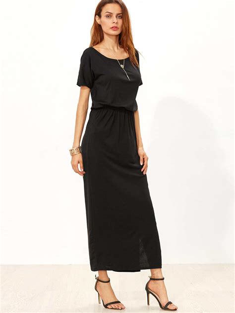 Elastic Waist Split Side Pocket Dress Shein Sheinside