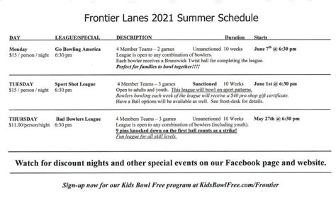 League Schedule - Frontier Lanes