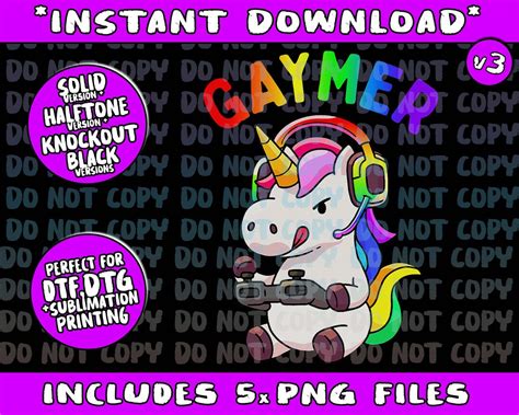 Gaymer Gay Pride Flag LGBT Gamer LGBTQ Gaming Unicorn Gift Png Etsy