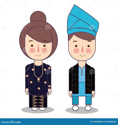 Malaysia Bride And Groom Cartoon Wedding Traditional National Clothes