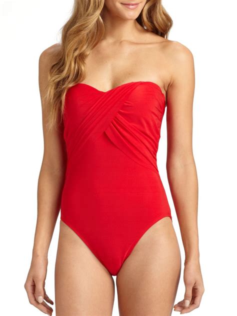 La Blanca Onepiece Bandeau Swimsuit In Red Lipstick Lyst