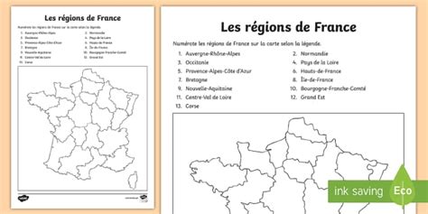 Les régions de France Carte Cycle 2 Cycle 3 Twinkl