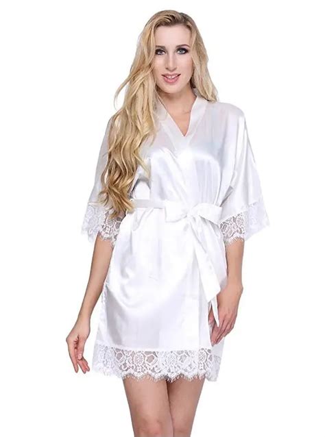 Sexy Wedding Dressing Gown Women Short Satin Bride Robe Lace Silk