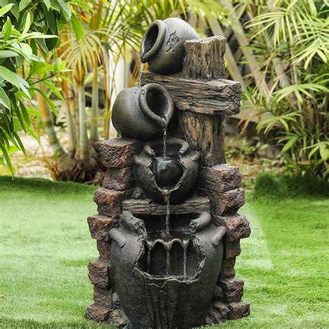 Luxen Home Resin Rustic Cascading Pots Outdoor Fountain Outdoor