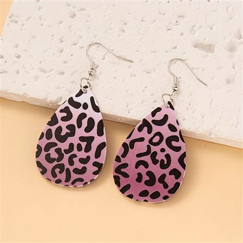 Colorful Leopard Pattern Droplet Dangle Earrings Simple Sexy Temu