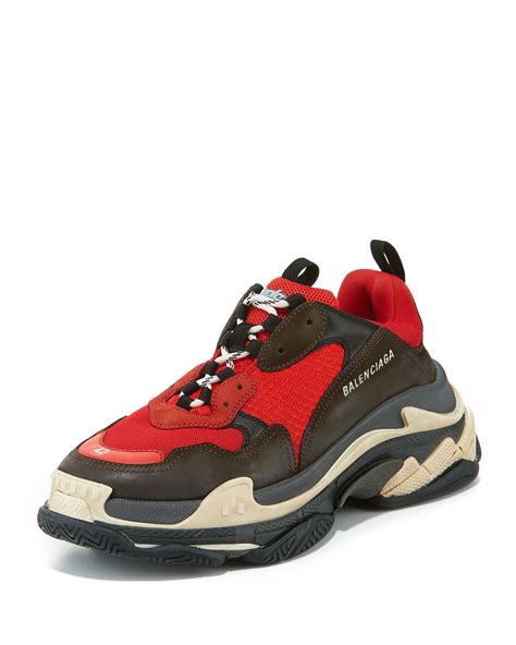 Balenciaga Mens Triple S Mesh And Leather Sneakers Red Balenciaga