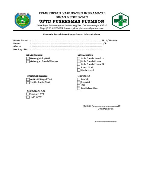Form Permintaan Pemeriksaan Laboratorium Baru Pdf