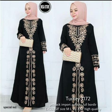 Jual Dress Syari Hitam Juba Abaya Turkey Bordir Arab Saudi Elegan Model