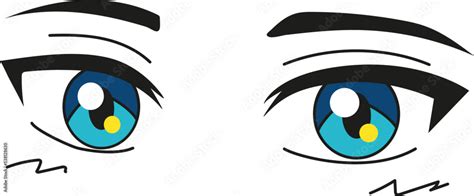 Cute Kawaii Hand Drawn Anime Eyes Manga Style Big Blue Eyes Yellow And White Sparkles In The