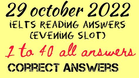 October Ielts Exam Evening Slot Reading Answers November