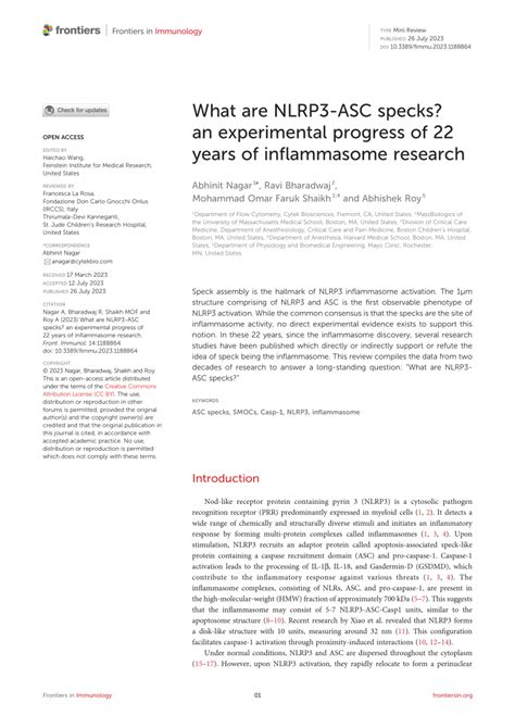 Pdf What Are Nlrp3 Asc Specks An Experimental Progress Of 22 Years