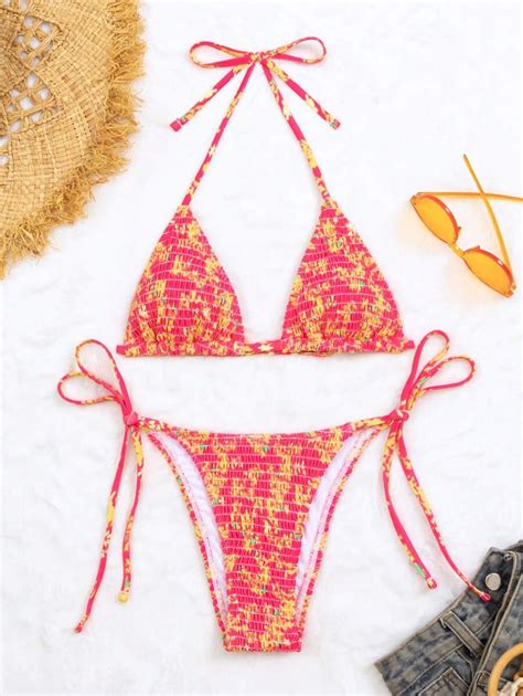 SHEIN Floral Print Halter Triangle Bikini Swimsuit SHEIN USA