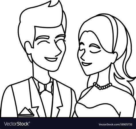 Portrait Wedding Couple Happy Bride And Groom Vector Image