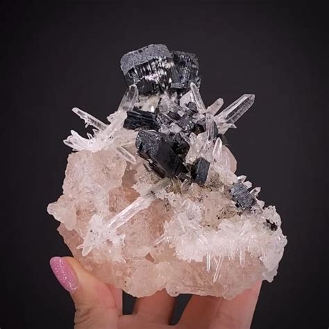 Quartz With Hubnerite On Pink Fluorite Peru Pasto Bueno Peru