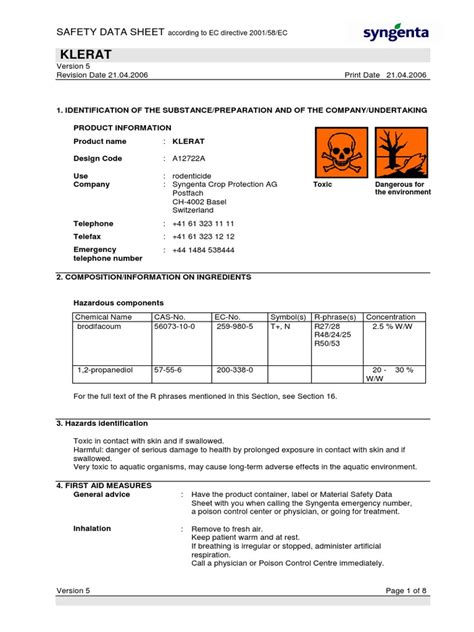 Msds Rentokil Klerat En Sds 01 Chip Pdf Personal Protective