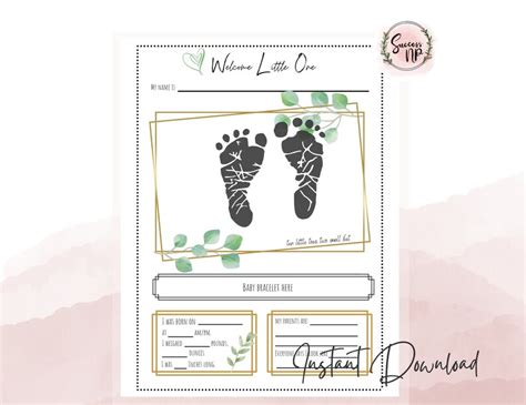 Newborn Hospital Baby Footprint Keepsake, Labor and Delivery Birth Book ...