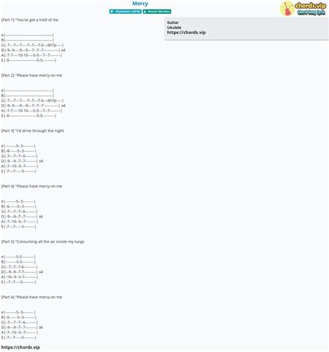 Chord: Mercy - tab, song lyric, sheet, guitar, ukulele | chords.vip