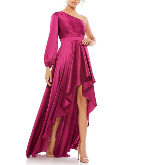 Ieena For Mac Duggal One Shoulder A Line Long Sleeve High Low Gown