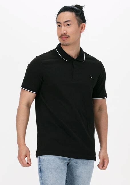 Zwarte Calvin Klein Polo Stretch Pique Tipping Slim Polo Omoda