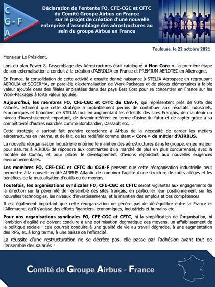 AIRBUS ATLANTIC Déclaration commune CFE CGC FO CFTC au Comité de