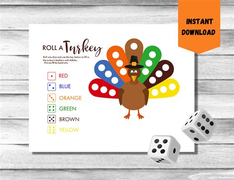 Roll a Turkey Game Printable,thanksgiving Turkey Game Digital Download
