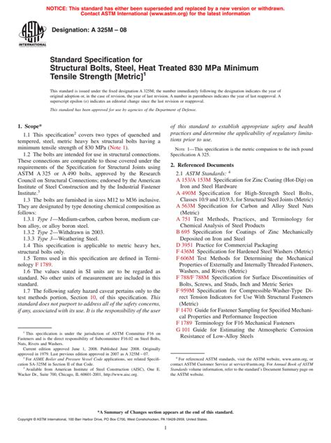 ASTM A325M 08 Standard Specification For Structural Bolts Steel