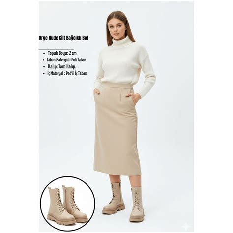 Orge Nude Cilt Bağcıklı ve Fermuarlı Alçak Topuklu Modumnet