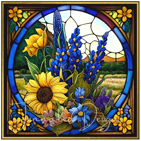 Texas Bluebonnets Faux Stained Glass Wreath Sign Design Square Sublimation Png Digital