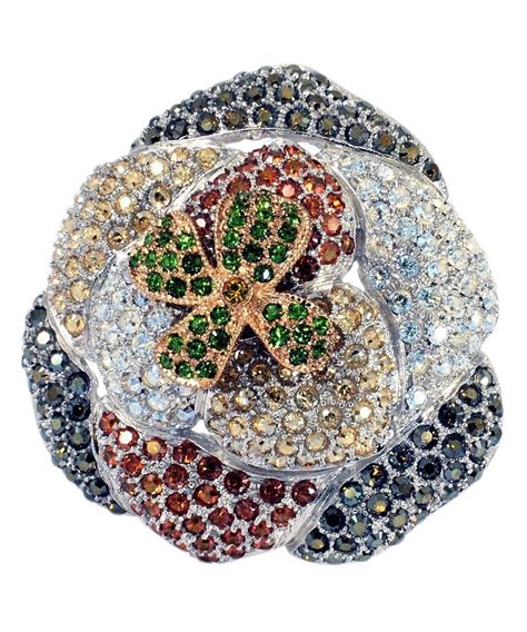 Broche Flor De Plata Con Cristales Swarovski De Colores