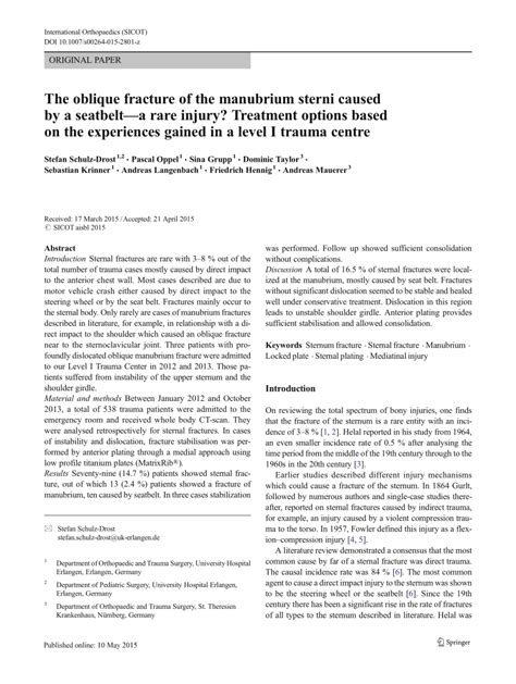 (PDF) The oblique fracture of the manubrium sterni caused by a seatbelt—a rare injury? Treatment ...