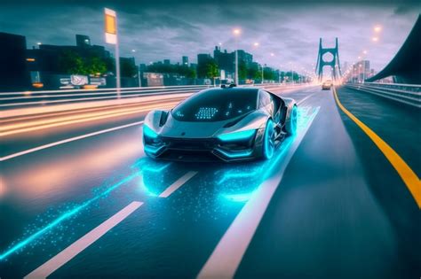 Coche eléctrico rápido con software de sensor autónomo futurista que