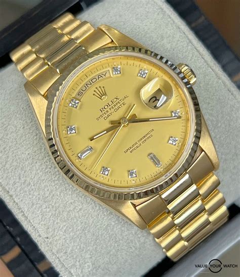 Rolex Day Date 36mm President 18238 Diamond Dial 18k Yellow Gold Value Your Watch