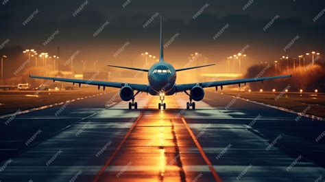 Premium Photo | Airplane take off in the airport night time