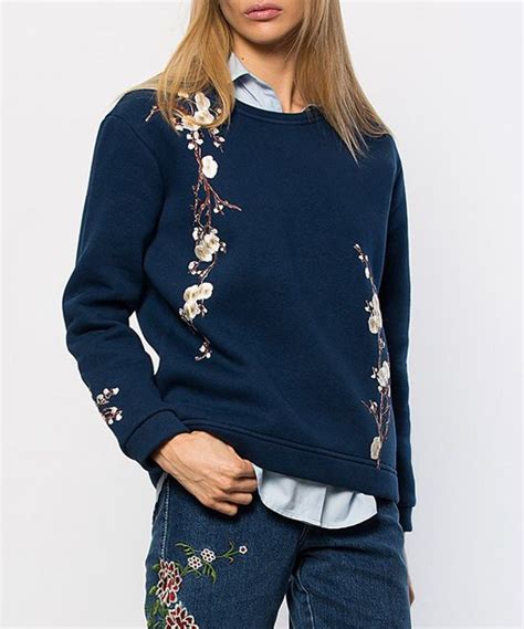 Navy Embroidered Sweatshirt Embroidered Sweatshirts Sweatshirts Mode Fashion